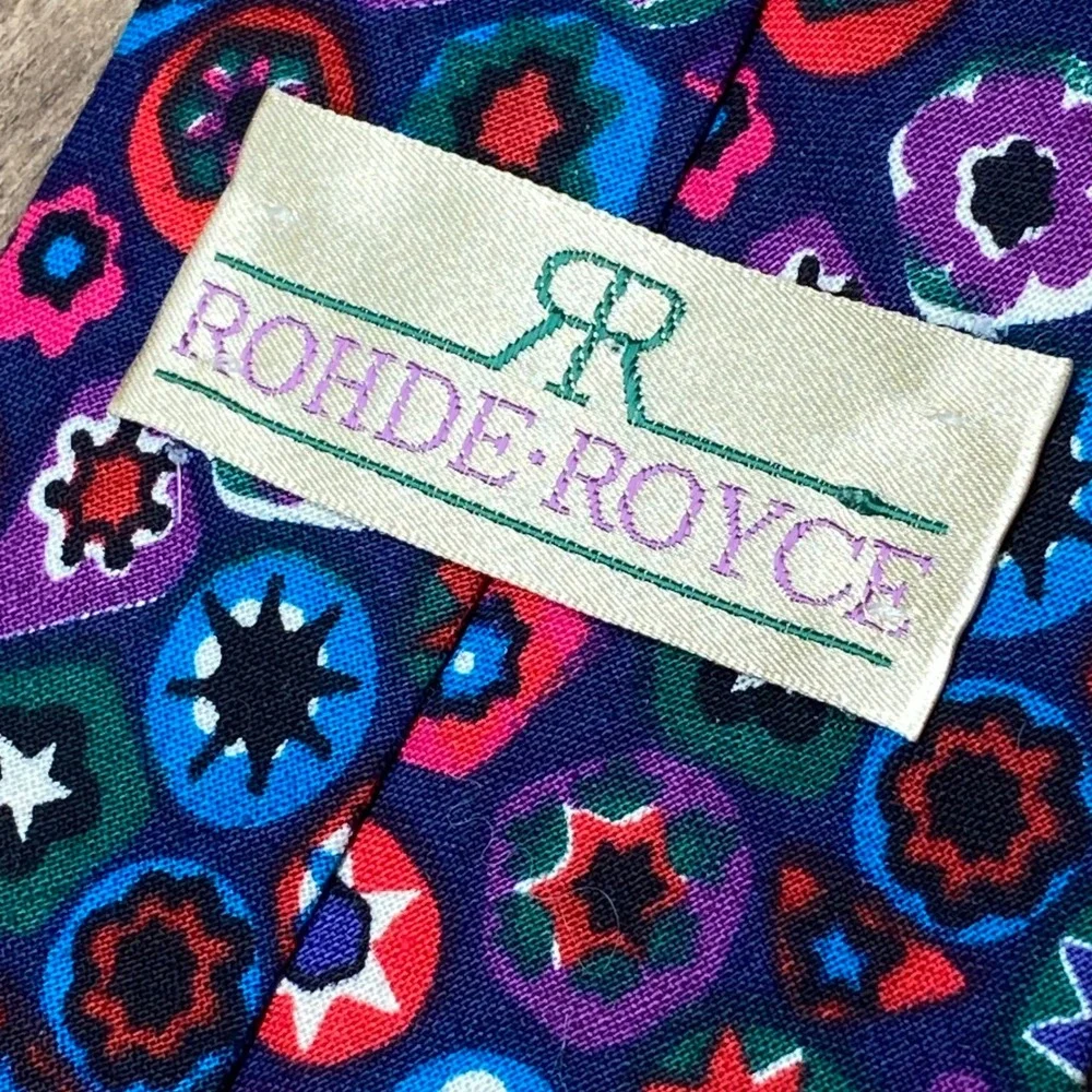 Vintage Rohde Royce Tie Psychadelic‎ Geometric Mens OS Multi USA Retro Statement